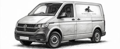Handdrawn-style van