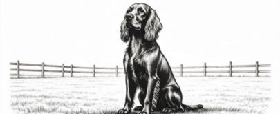 Handdrawn-style dog in field