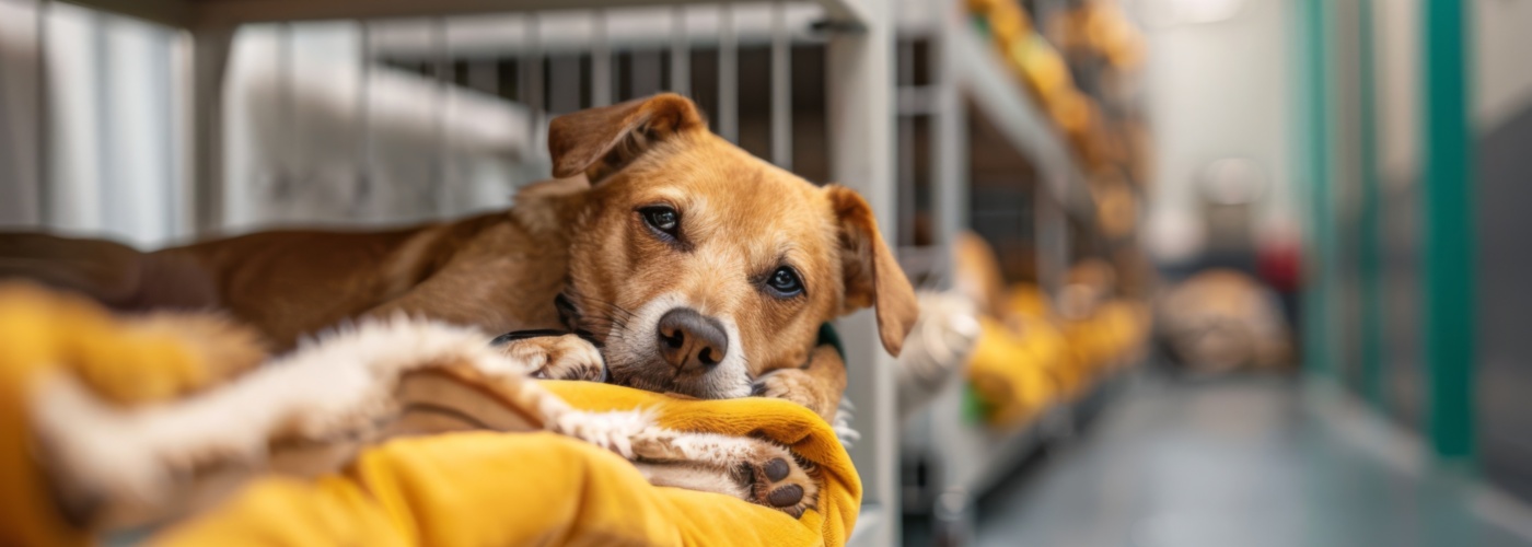 Dog Resting in Comfort in a Kennel
